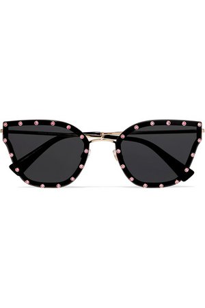 Valentino | Cat-eye crystal-embellished acetate and gold-tone sunglasses | NET-A-PORTER.COM