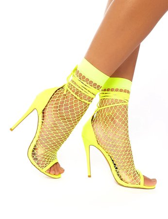 yellow fishnet peeptoe boots