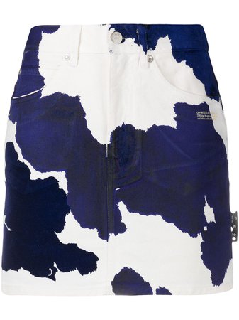 Shop blue & neutral Off-White cow-print denim skirt with Express Delivery - Farfetch