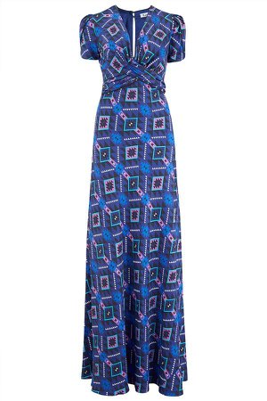 Long Millie Dress Blue & Purple Geotri Print