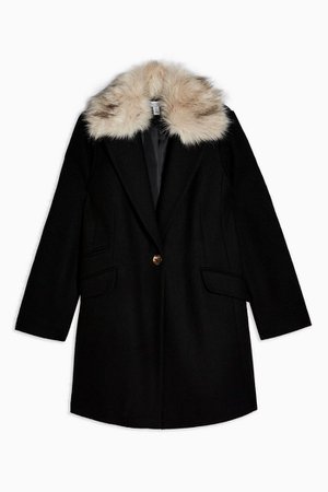 Black Faux Fur Collar Coat | Topshop