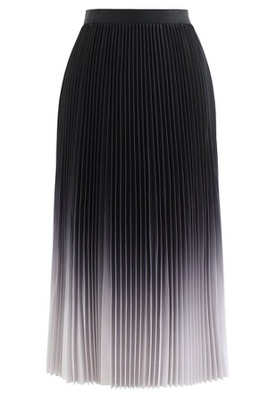 Black Gradient Pleated Midi Skirt - Retro, Indie and Unique Fashion