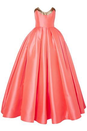 Strapless lamé-trimmed satin-jacquard gown | REEM ACRA | Sale up to 70% off | THE OUTNET
