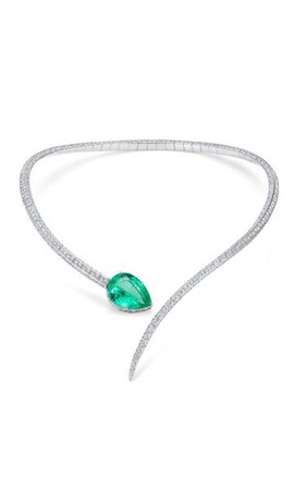 One Of A Kind 18k White Gold Boa Pear Emerald Necklace By Tabbah | Moda Operandi