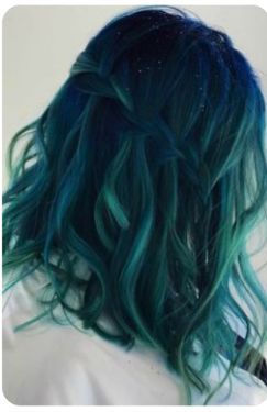 Green, blue and black color hair