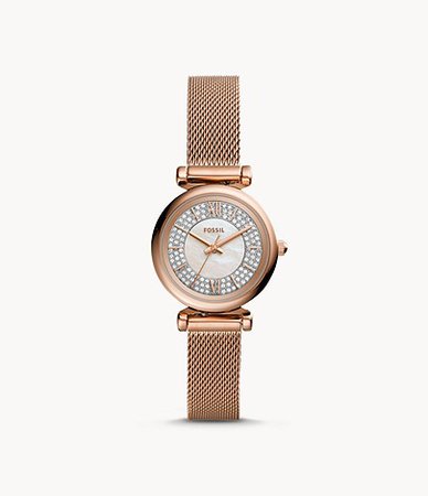 Carlie Mini Three-Hand Rose Gold-Tone Stainless Steel Watch - ES4836 - Fossil