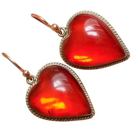 Antique Victorian Cognac Amber Heart Earrings