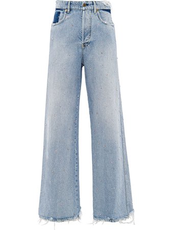 Shop blue Miu Miu frayed wide-leg jeans with Express Delivery - Farfetch