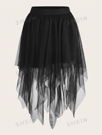 ROMWE PUNK Grunge Asymmetrical Hem Mesh Skirt | SHEIN USA