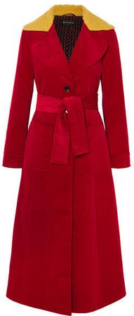 Faux Shearling-trimmed Cotton-corduroy Coat - Red