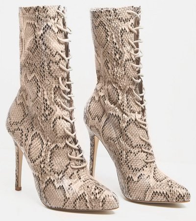 brown snakeskin heel boots