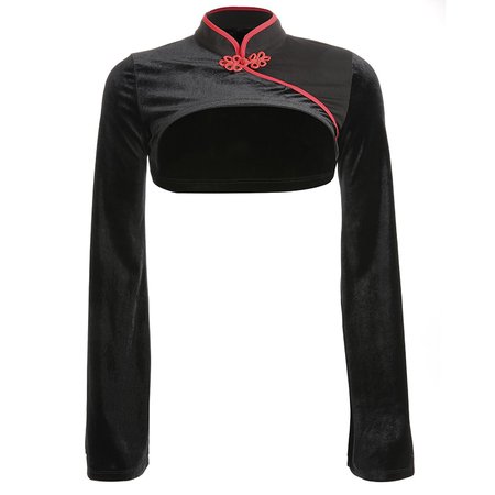 HEYounGIRL Black Flare Long Sleeve Crop Tops Tees Chinese Style Velvet T Shirt Women Sexy Smocked Short T shirt Femme Casual -in T-Shirts from Women's Clothing on Aliexpress.com | Alibaba Group