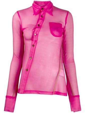 AMBUSH pink asymmetric sheer shirt for women | BMGA022F20FAB0013000 at Farfetch.com