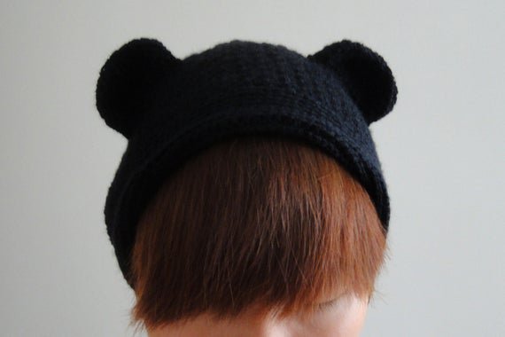 Bear Ear Beanie Black Bear Beanies Bear Ears Hat Bear Hat | Etsy