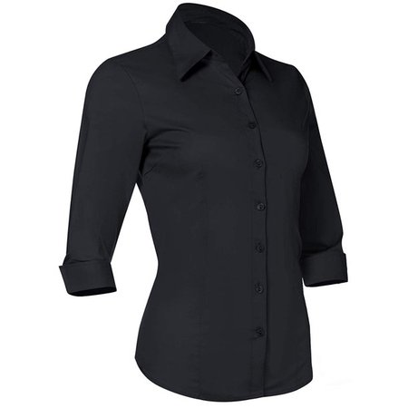 Pier 17 Button Down Shirts for Women 3 4 Sleeve Fitted Dress Shirt and Blouses Work Top (Large, New Black) - Walmart.com