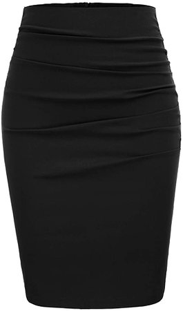 Women Vintage Solid Color Ruched Front Bodycon Pencil Skirt Size S, Black at Amazon Women’s Clothing store