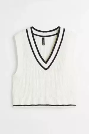 Rib-knit Sweater Vest - White/black - Ladies | H&M US