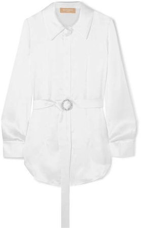 Belted Silk-satin Shirt - White
