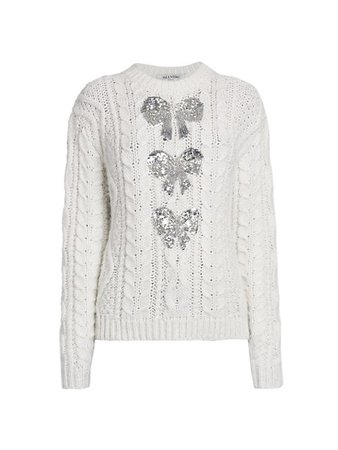 Valentino Sequin-Embellished Bow Sweater