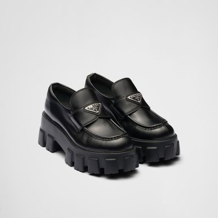 Black Brushed leather Monolith loafers | Prada