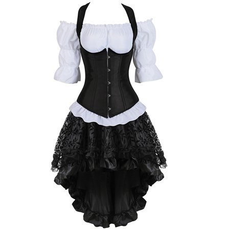 dress bustiers corset skirt three piece straps top vest corsets pirate lingerie irregular burlesque plus size black burlesque|Bustiers & Corsets| - AliExpress