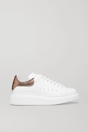 White Metallic-trimmed leather exaggerated-sole sneakers | Alexander McQueen | NET-A-PORTER