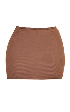 Plus Chocolate Ribbed Mini Skirt | PrettyLittleThing USA