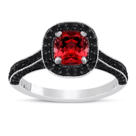 Red Garnet & Black Diamond Ring