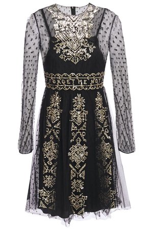 Black Sequin-embellished point d'esprit mini dress | Sale up to 70% off | THE OUTNET | REDValentino | THE OUTNET