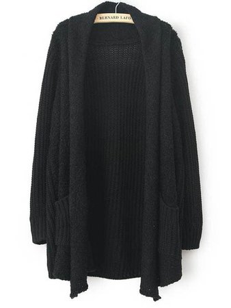 Black Long Sleeve Pockets Loose Cardigan Sweater | SHEIN