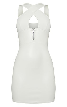Cream PU Zip Detail Cross Front Bodycon Dress | PrettyLittleThing USA