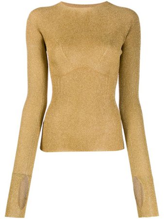 Lanvin Ribbed Knit Glitter Sweater RWTO608MMA03H19 Gold | Farfetch