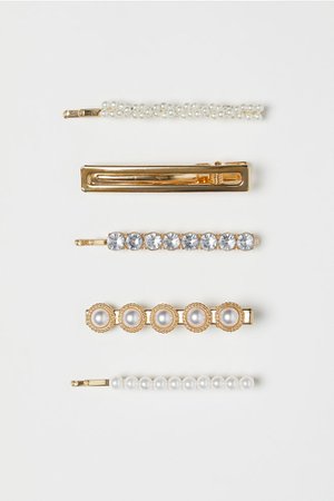 5-pack Hair Clips - Gold-colored/white - Ladies | H&M US