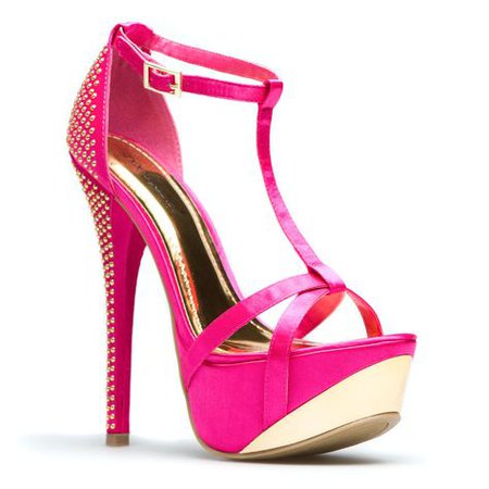 Hot pink satin t-strap stiletto heels