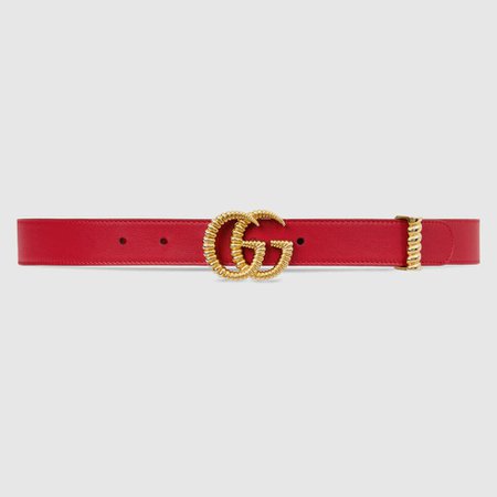 Red Leather Leather belt with torchon Double G buckle | GUCCI® US