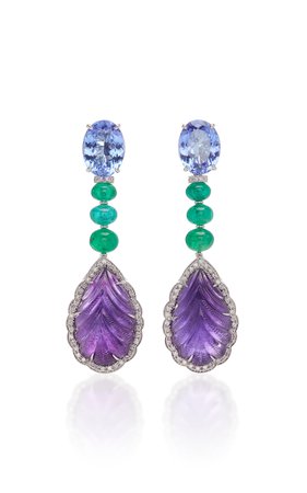 White Gold, Diamond, Emerald, Tanzanite And Amethyst Earrings by Sabbadini | Moda Operandi