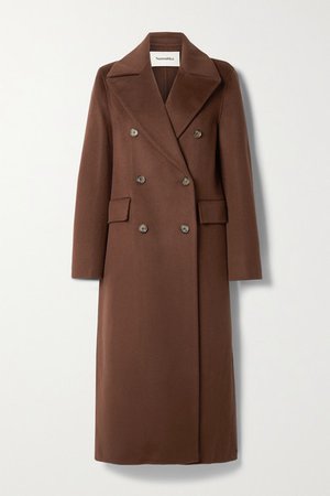 Double-breasted Wool And Silk-blend Felt Coat - Brown