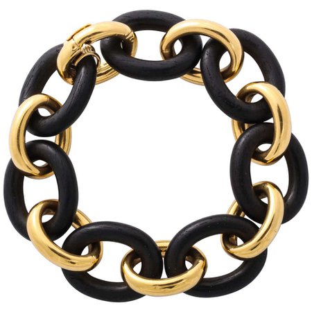 Seaman Schepps Gold and Ebony Classic Link Bracelet For Sale at 1stDibs