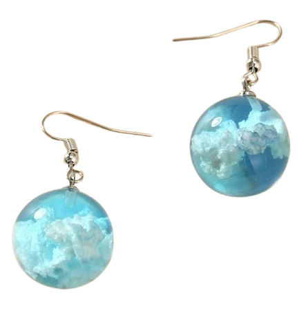 Blue Sky White Cloud Transparent Round Ball Drop Earrings