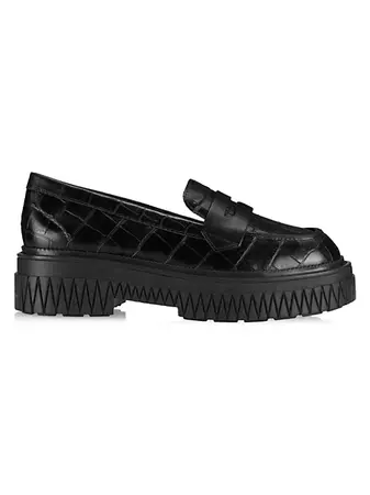 Shop Schutz Viola Croc-Embossed Leather Loafers | Saks Fifth Avenue