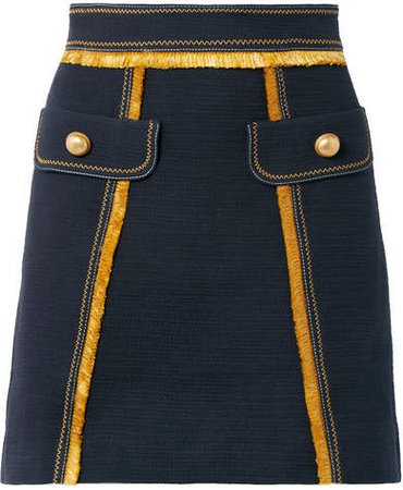 Fringed Cotton-blend Mini Skirt - Navy