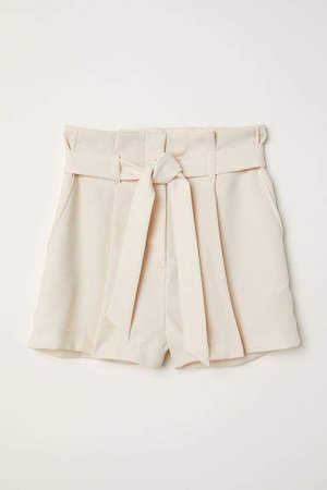 Shorts with Tie Belt - Beige