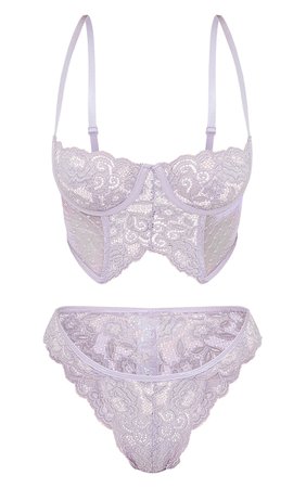 Lilac Underwired Longline Lace Mesh Lingerie Set | PrettyLittleThing AUS