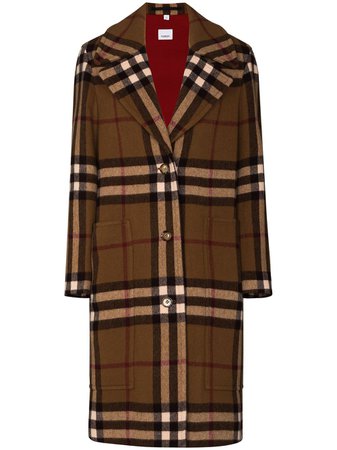 Burberry Check Pattern Wool Midi Coat - Farfetch
