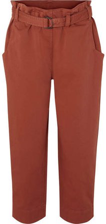 Oversized Cropped Belted Cotton-blend Pants - Orange