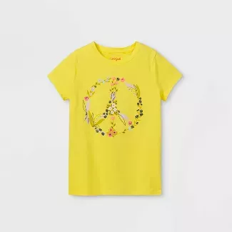 Girls' Floral Peace Graphic Short Sleeve T-shirt - Cat & Jack™ Yellow L : Target