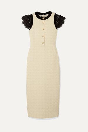 Cream Velvet, vinyl and lace-trimmed wool-blend jacquard midi dress | Gucci | NET-A-PORTER