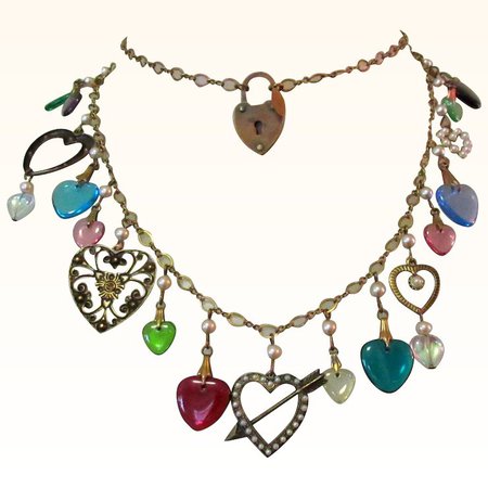 Vintage Heart Charms Necklace, Glass Works Studio, Valentine : Lake Girl Vintage | Ruby Lane