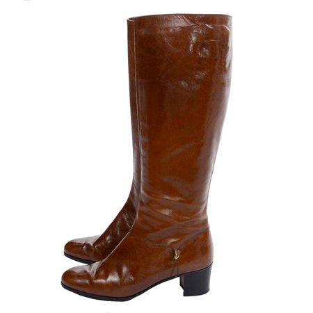 Ferragamo Vintage Caramel Brown Leather Boots Size 8.5 AA For Sale at 1stDibs