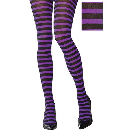 Adult Purple & Black Striped Tights | Party City